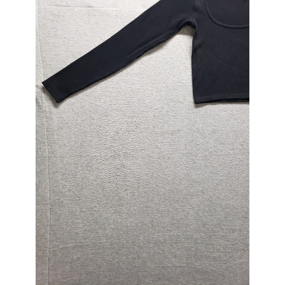 Zara Women Cropped Top XS Black Scoop Neck Long Sleeve Pullover Slim Logo Casual - Picture 4 of 16